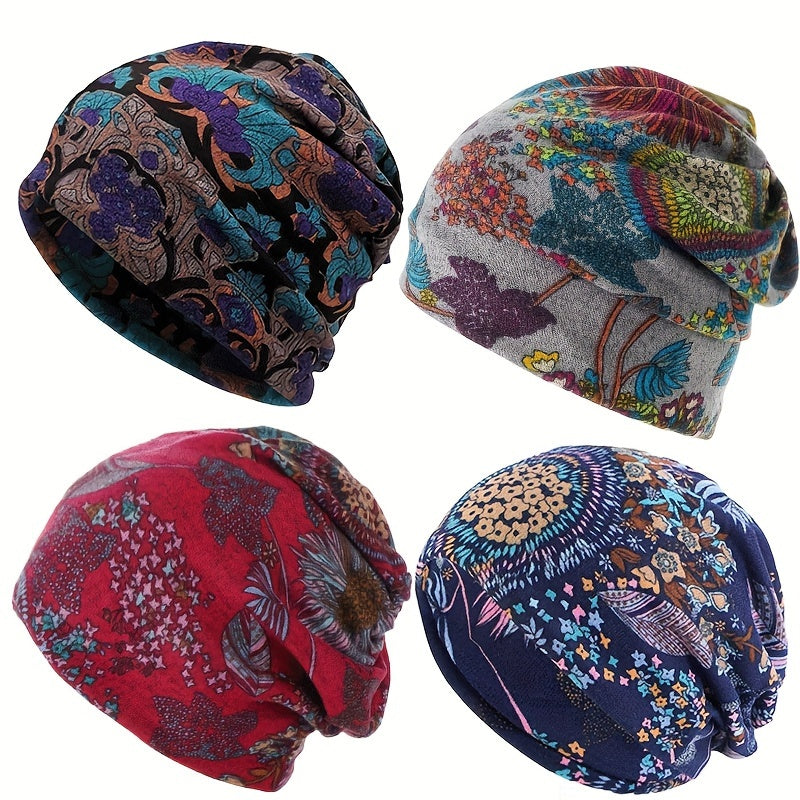 4pcs Set Retro Printed Neck Waistband Scarf Bohemian Windproof Winter Accessories