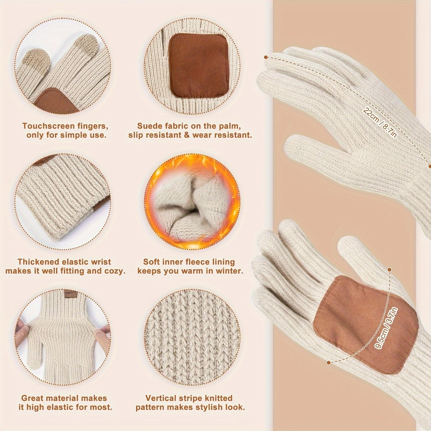 Winter Beanie Scarf Gloves Set Women Pom Pom Hat Neck Warmer Touchscreen Gloves 3 in 1