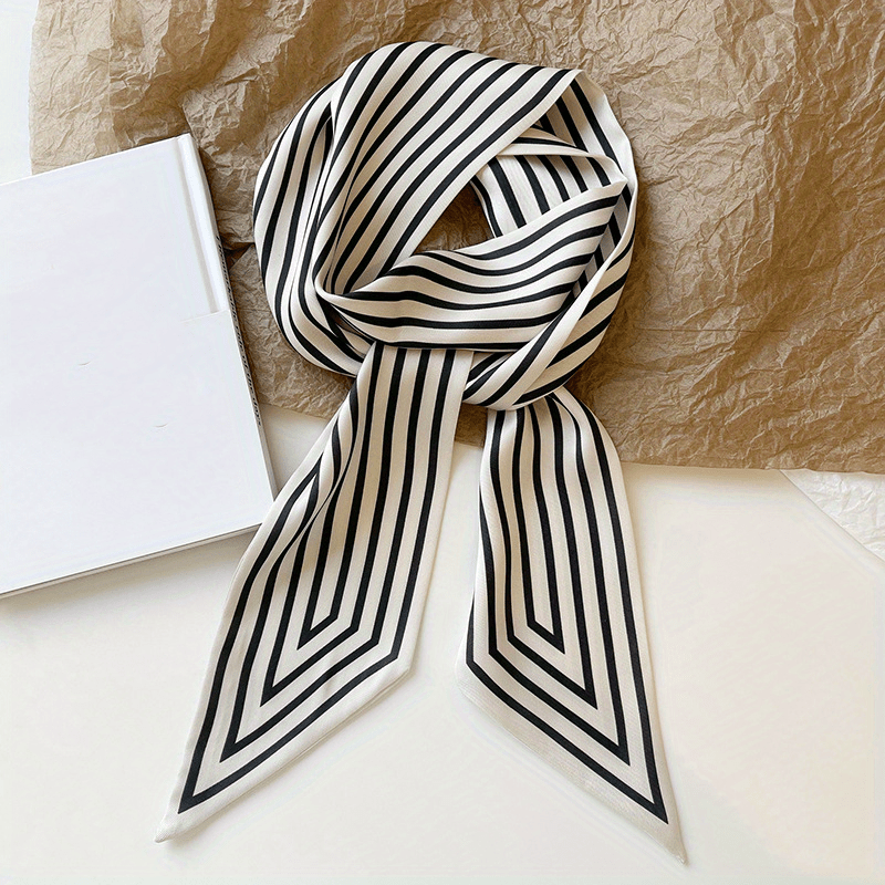 Versatile Satin Scarf 1 Pack Striped Ribbon Scarf Minimalist Long Narrow Fashion Accessory for Neck Hair Bag