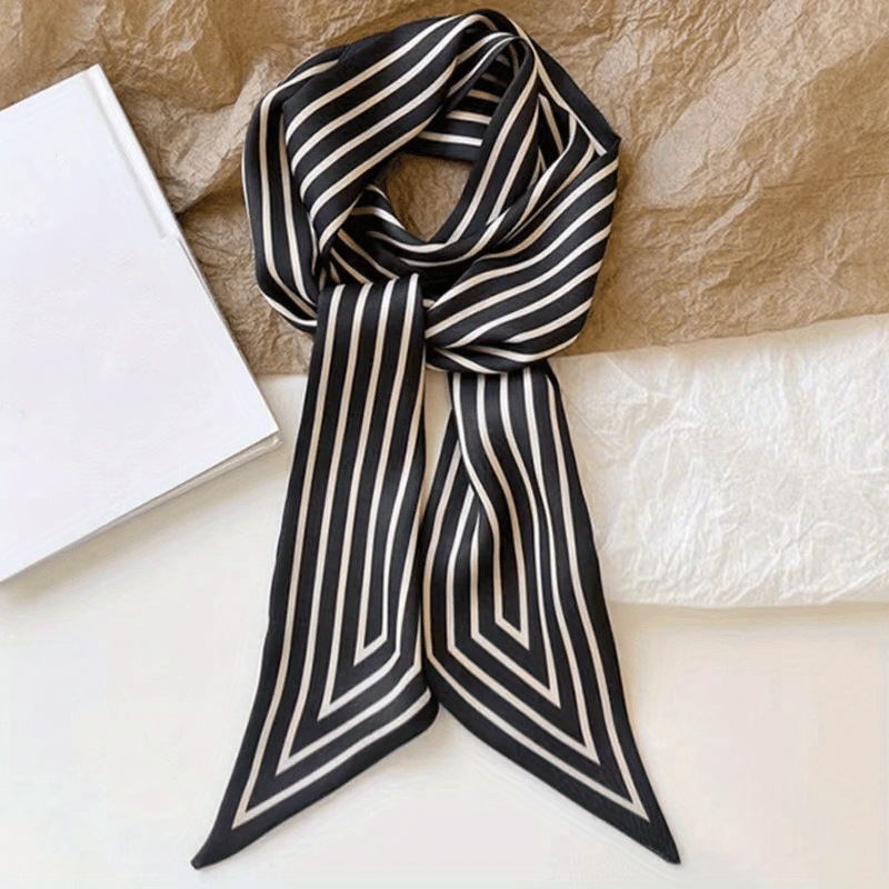 Versatile Satin Scarf 1 Pack Striped Ribbon Scarf Minimalist Long Narrow Fashion Accessory for Neck Hair Bag