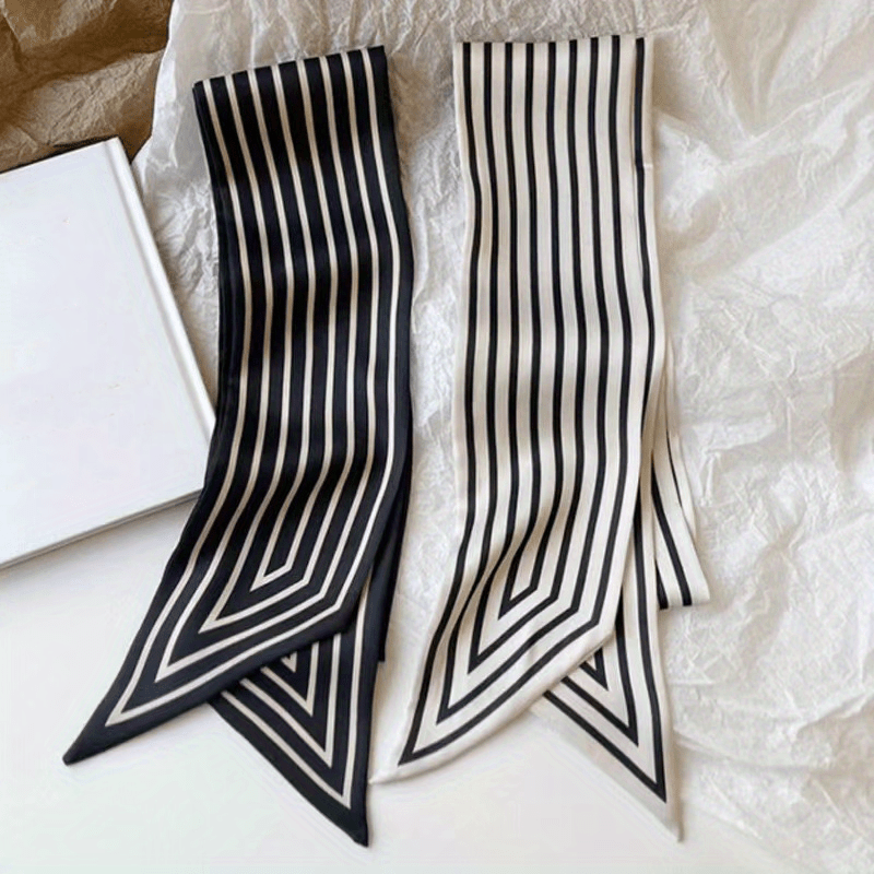 Versatile Satin Scarf 1 Pack Striped Ribbon Scarf Minimalist Long Narrow Fashion Accessory for Neck Hair Bag