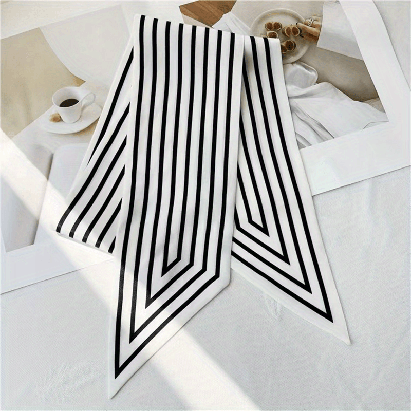 Versatile Satin Scarf 1 Pack Striped Ribbon Scarf Minimalist Long Narrow Fashion Accessory for Neck Hair Bag