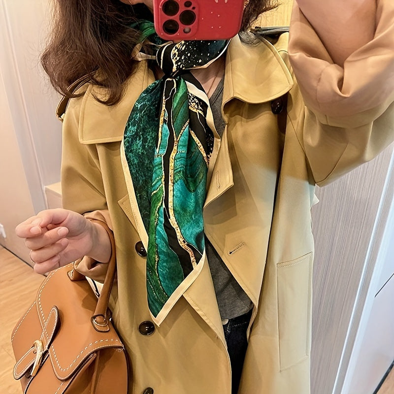Elegant Green Floral Scarf - Boho Head Wrap & Fashion Hair Accessory for Women