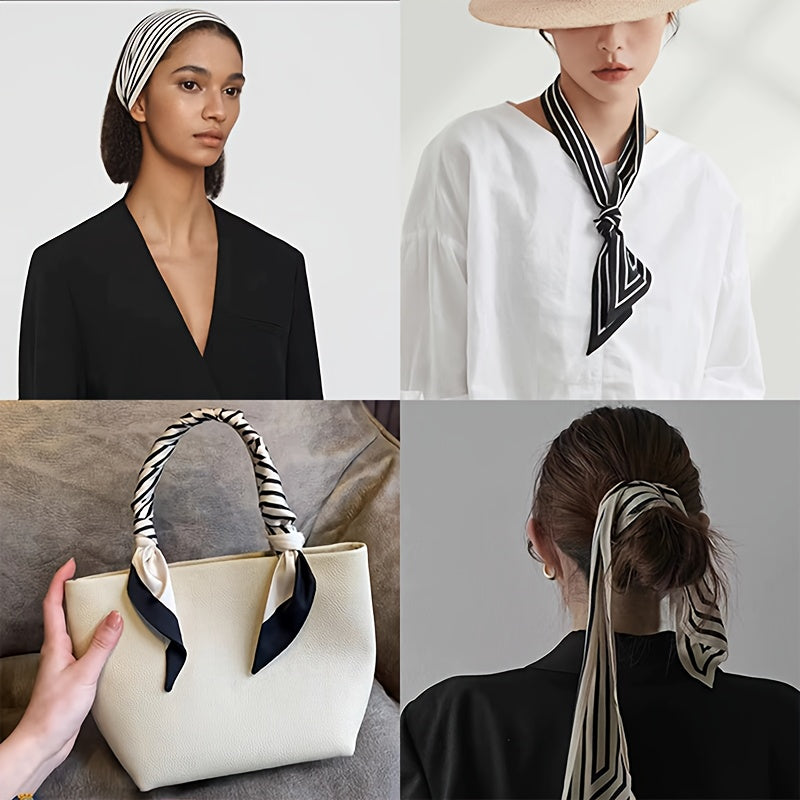 Versatile Satin Scarf 1 Pack Striped Ribbon Scarf Minimalist Long Narrow Fashion Accessory for Neck Hair Bag
