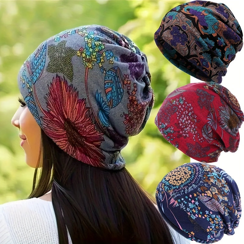 4pcs Set Retro Printed Neck Waistband Scarf Bohemian Windproof Winter Accessories