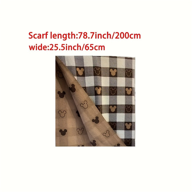 Mickey Mouse Double Sided Winter Scarf Thickened Plaid with Pink Hearts Unisex Warm Shawl Gift