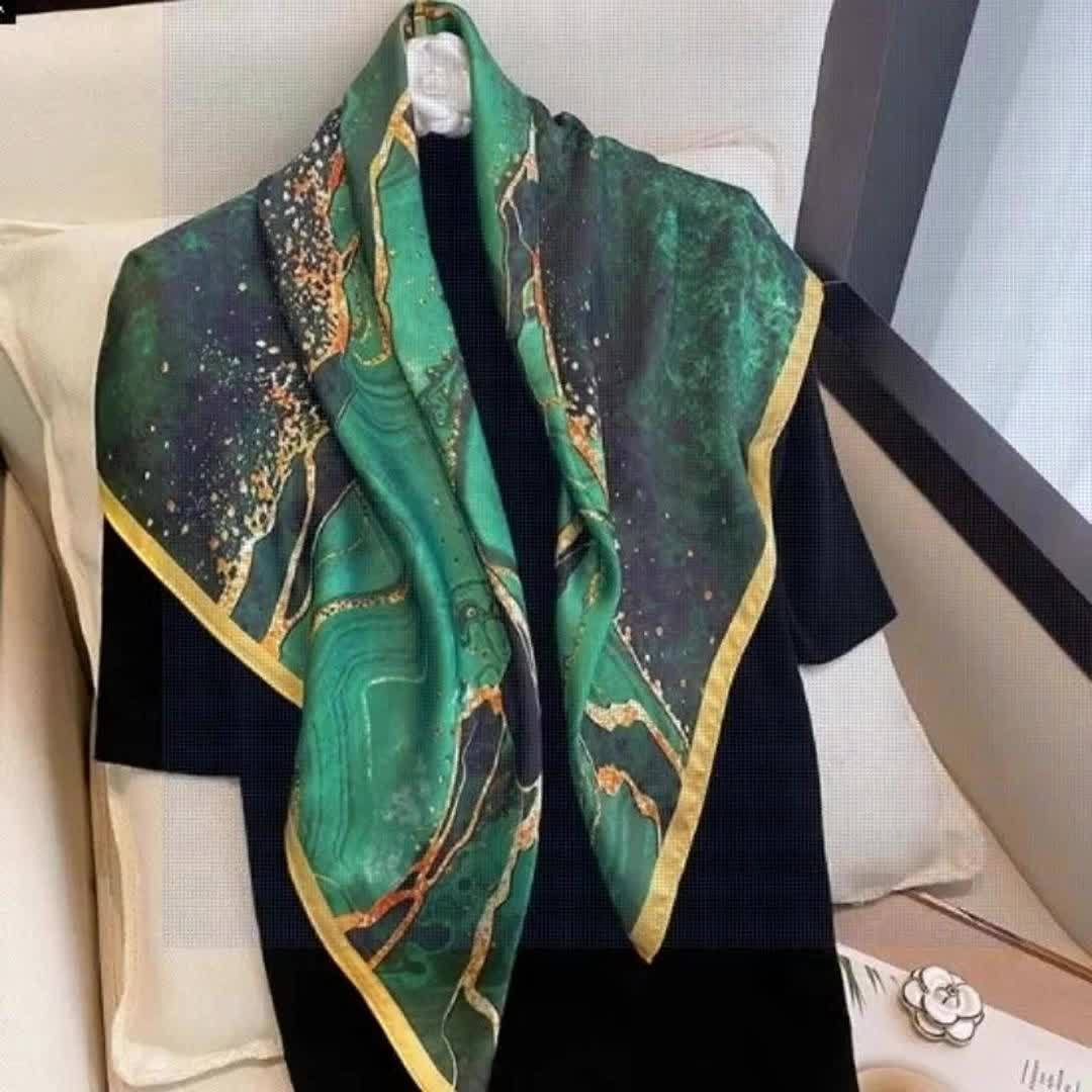 Elegant Green Floral Scarf - Boho Head Wrap & Fashion Hair Accessory for Women
