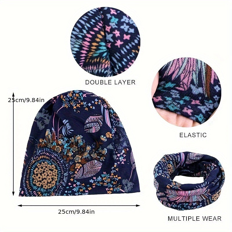 4pcs Set Retro Printed Neck Waistband Scarf Bohemian Windproof Winter Accessories