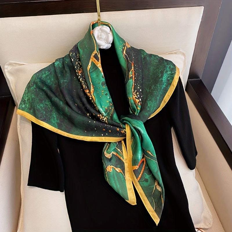 Elegant Green Floral Scarf - Boho Head Wrap & Fashion Hair Accessory for Women