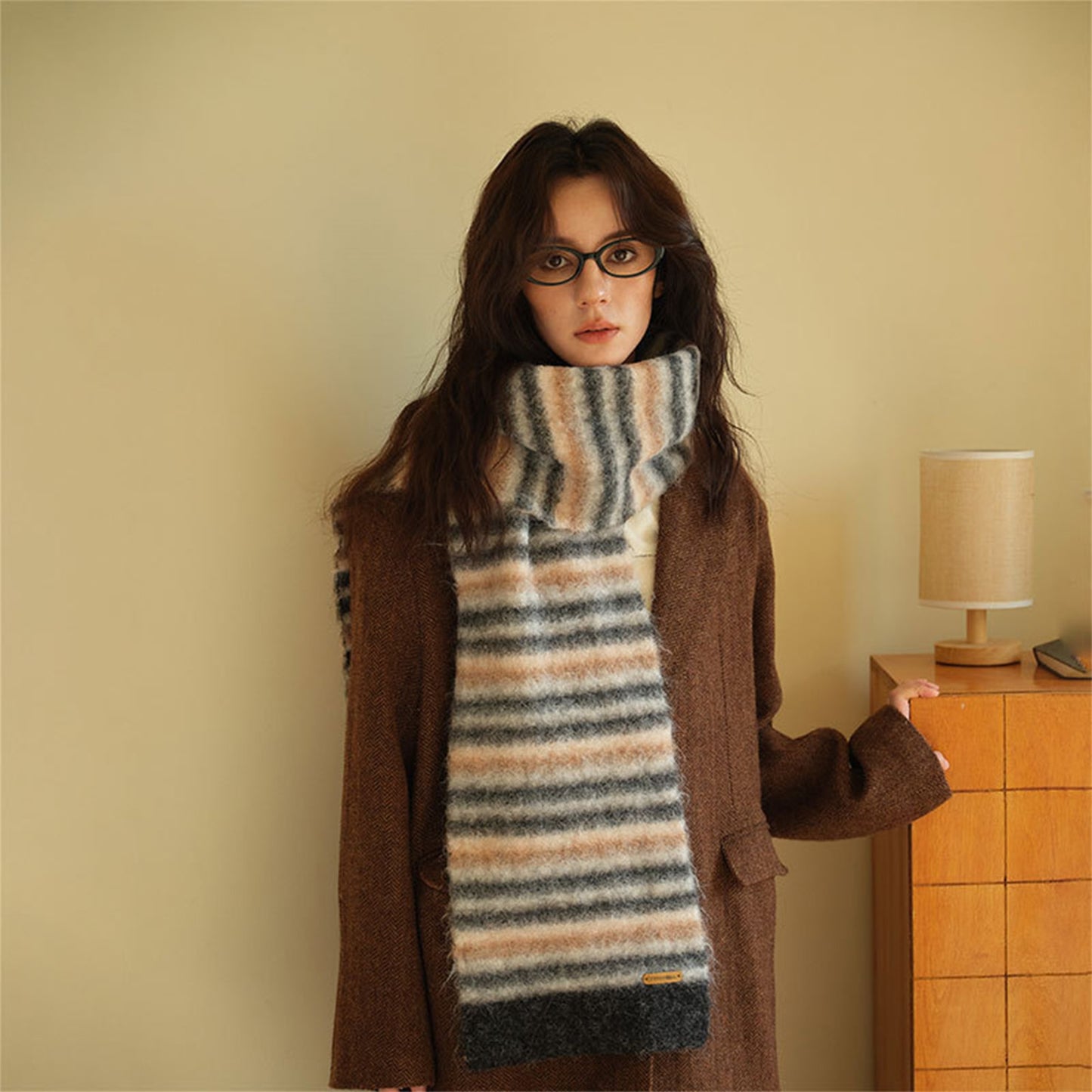 Scarf for Women Winter Scarves - Cozy Striped Knit Infinity, Soft Plush Yarn, Casual Fashion