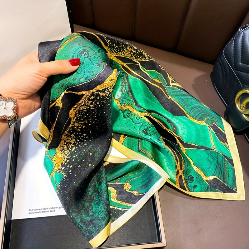 Elegant Green Floral Scarf - Boho Head Wrap & Fashion Hair Accessory for Women